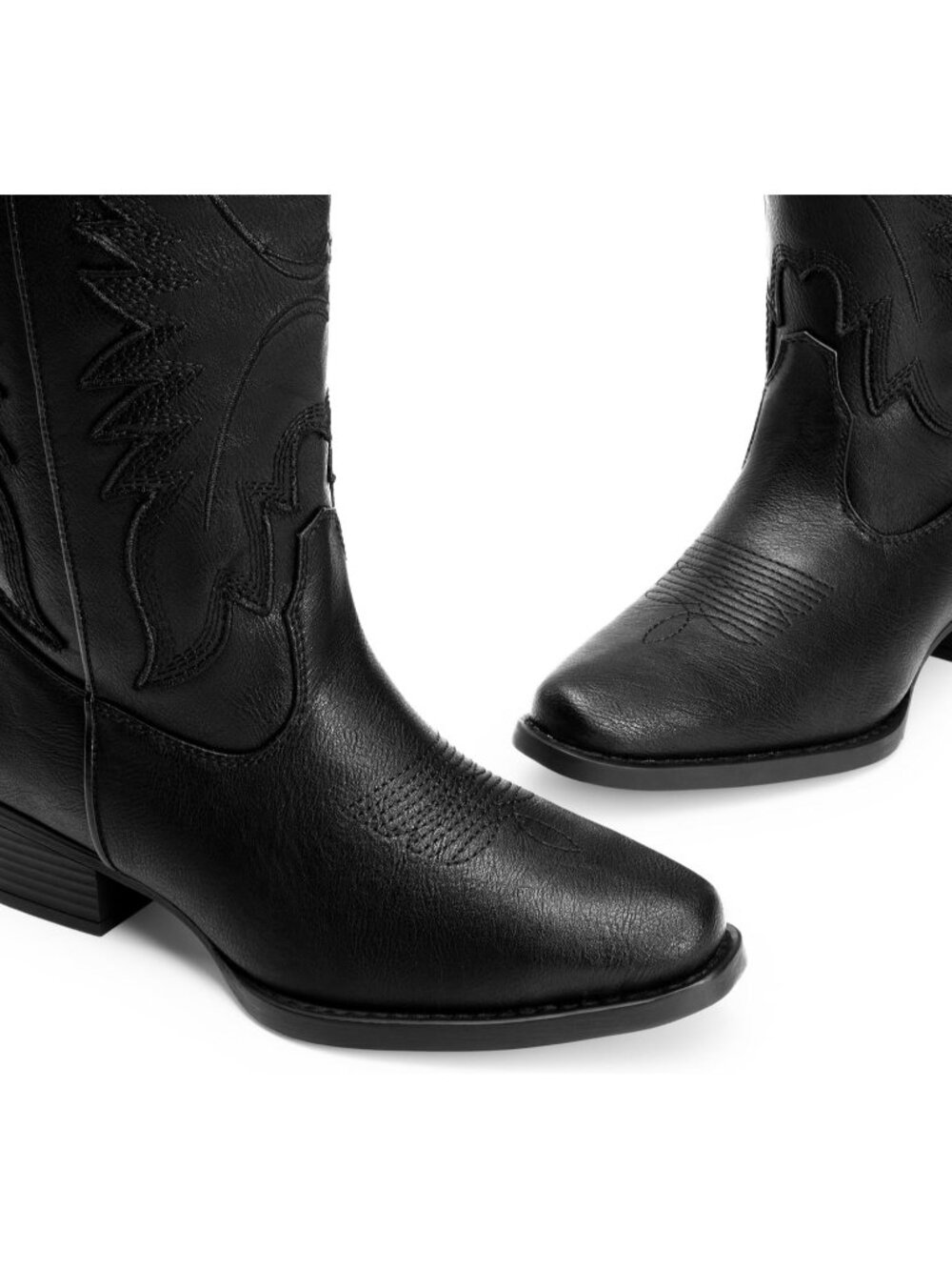 DREAM PAIRS Women's All Black Cowgirl Western Mid Calf Embroidered Snip Toe Boot - Picture 5 of 6
